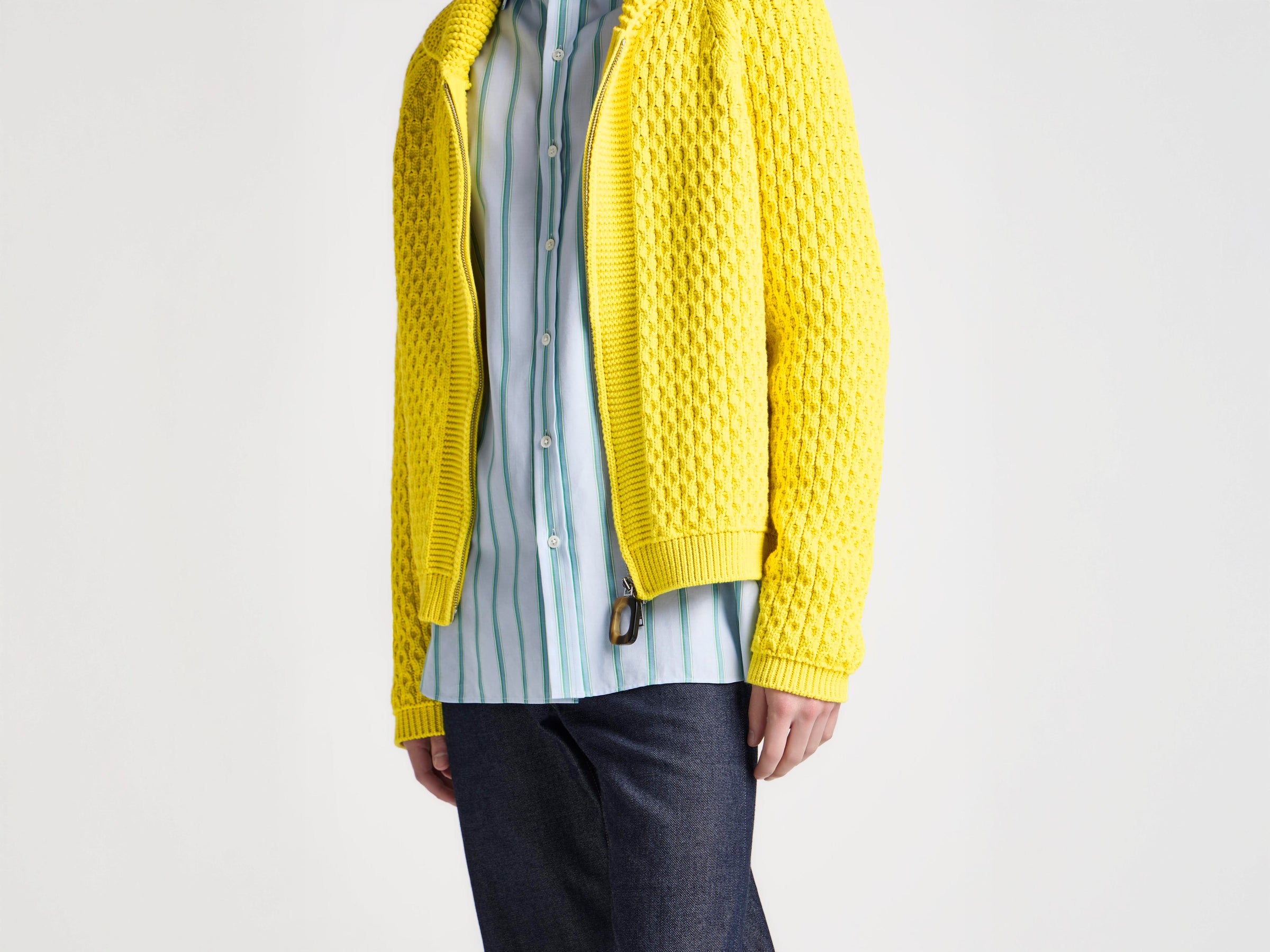 MENS CABLE FRONT ZIP JUMPER IN BRIGHT YELLOW