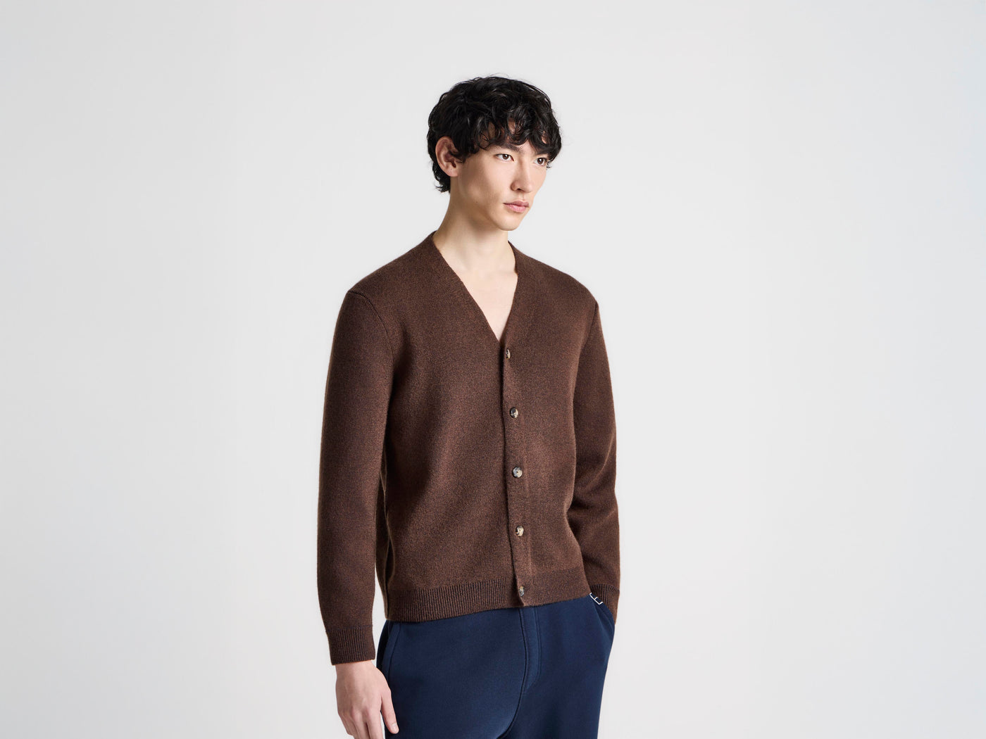 MENS KNITTED MOHAIR CARDIGAN IN BROWN