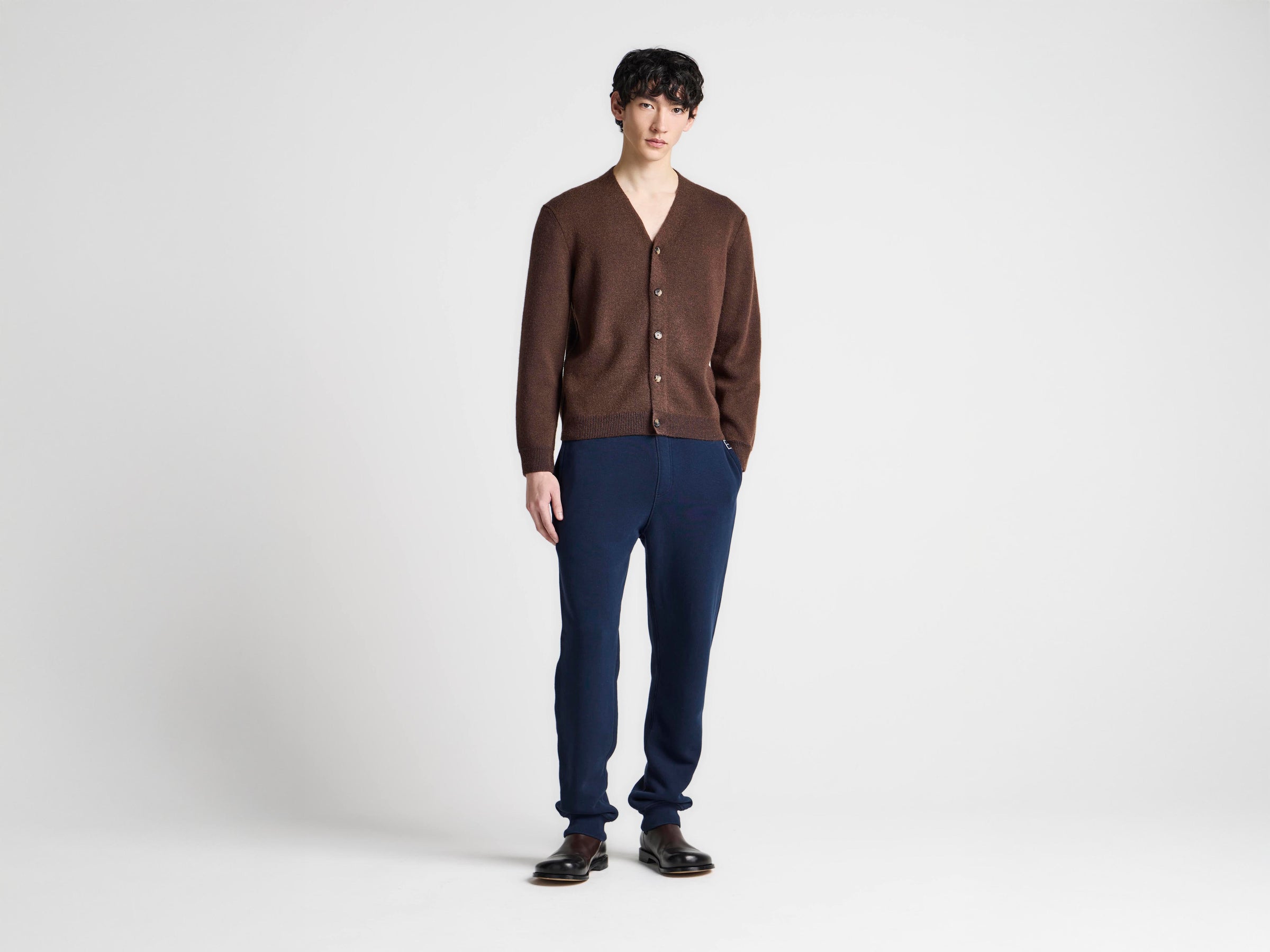 MENS KNITTED MOHAIR CARDIGAN IN BROWN