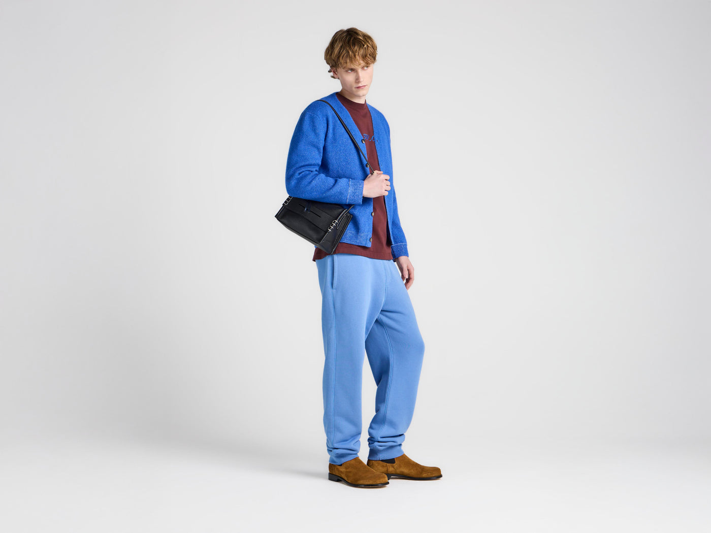 MENS KNITTED MOHAIR CARDIGAN IN COBALT