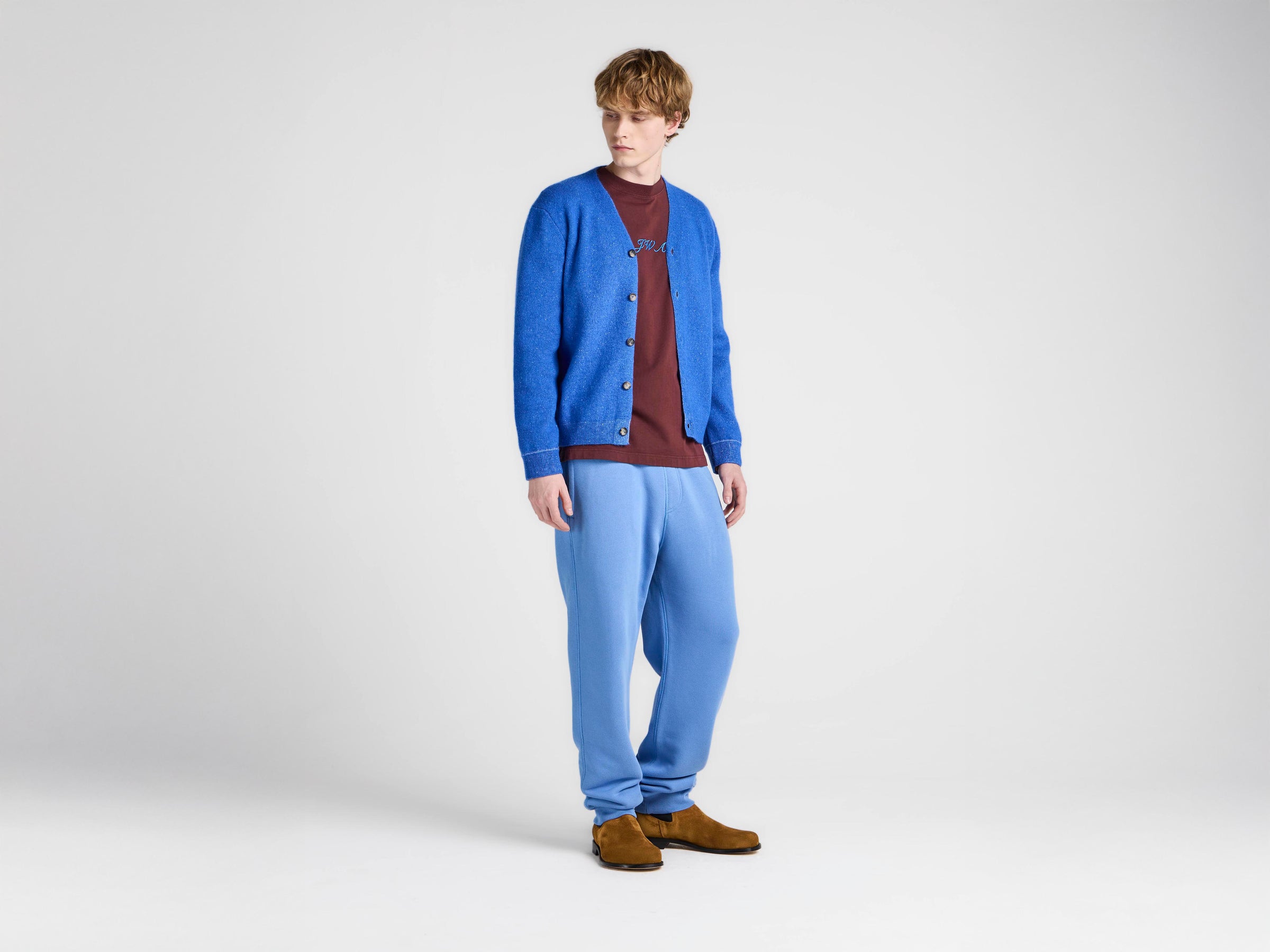 MENS KNITTED MOHAIR CARDIGAN IN COBALT