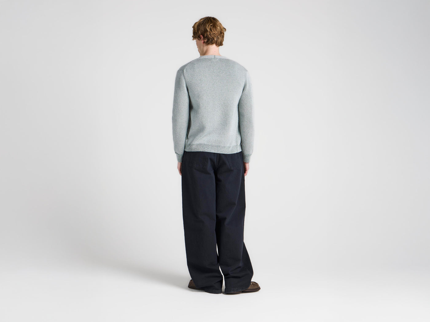 MENS KNITTED MOHAIR CARDIGAN IN LIGHT GREY