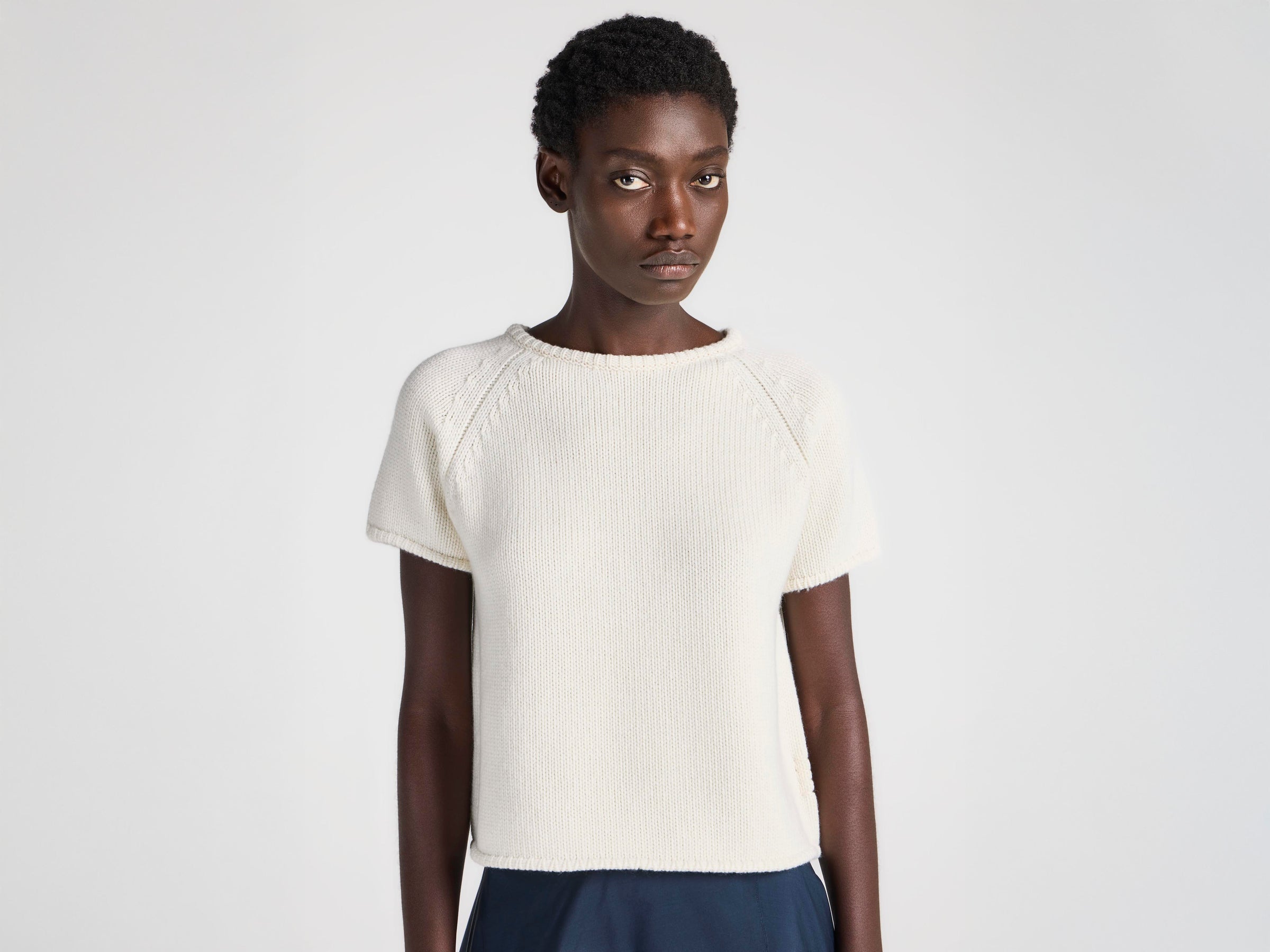 WOMENS KNITTED T-SHIRT IN IVORY