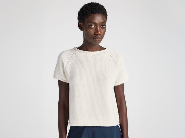 WOMENS KNITTED T-SHIRT IN IVORY