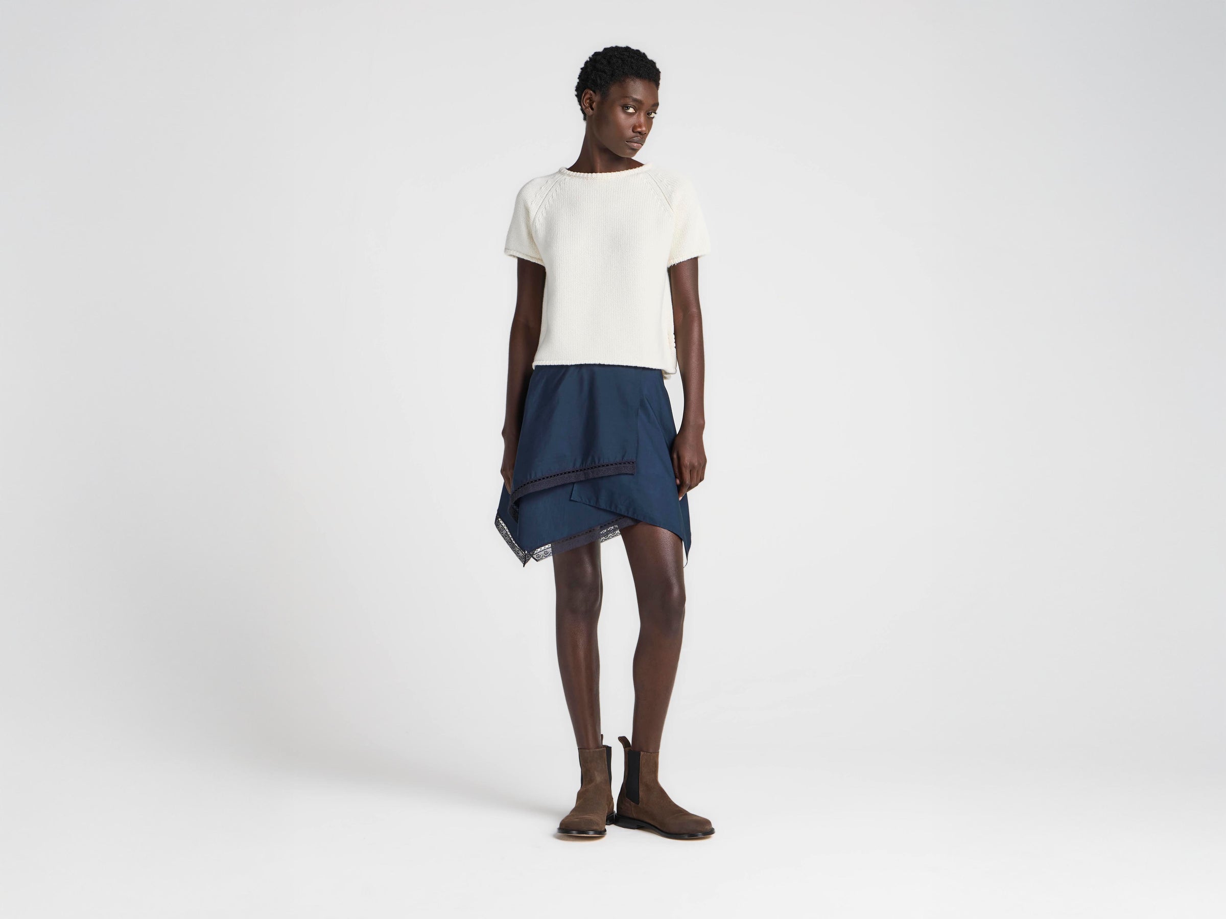 WOMENS KNITTED T-SHIRT IN IVORY