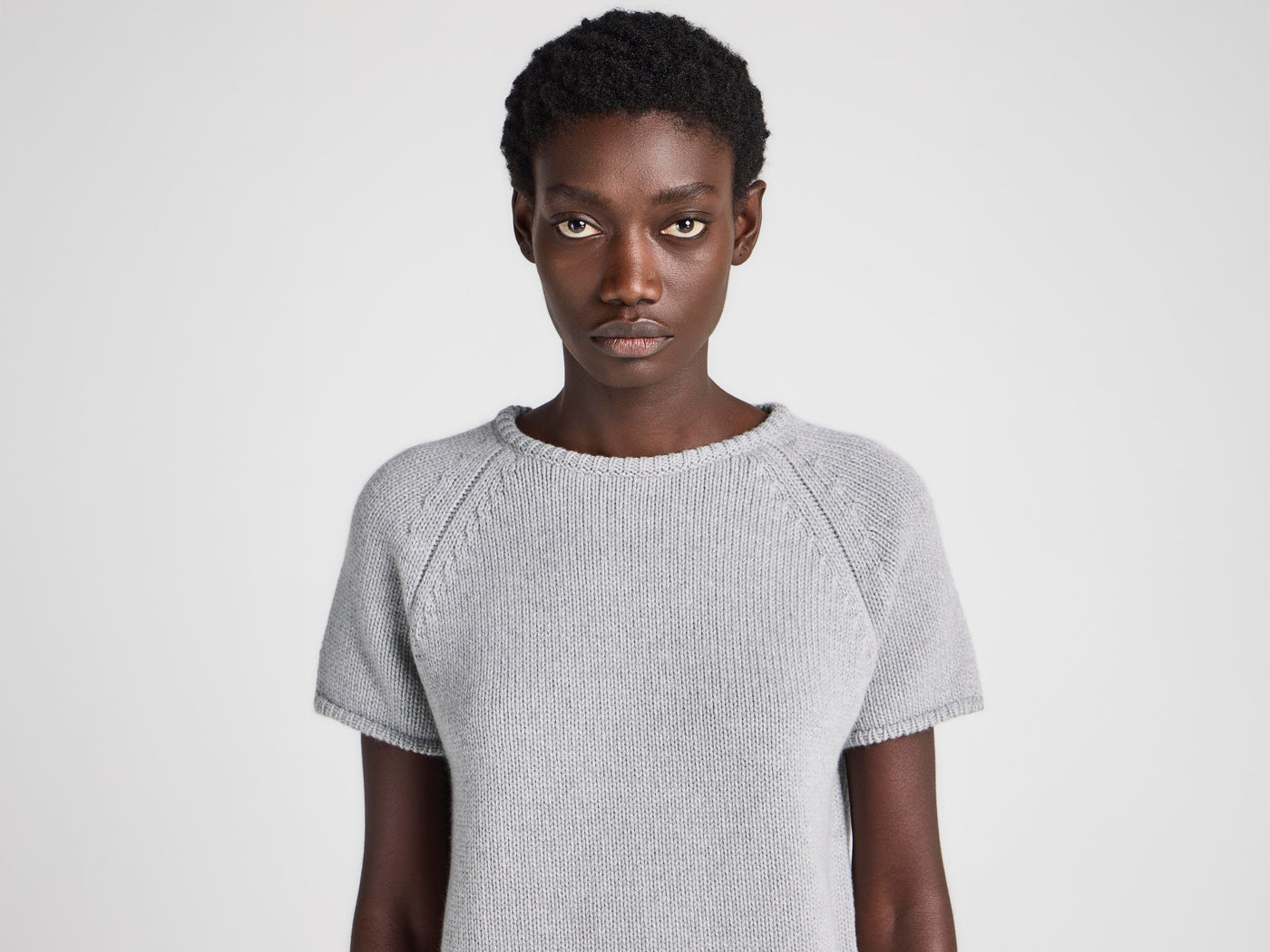 WOMENS KNITTED T-SHIRT IN GREY MELANGE