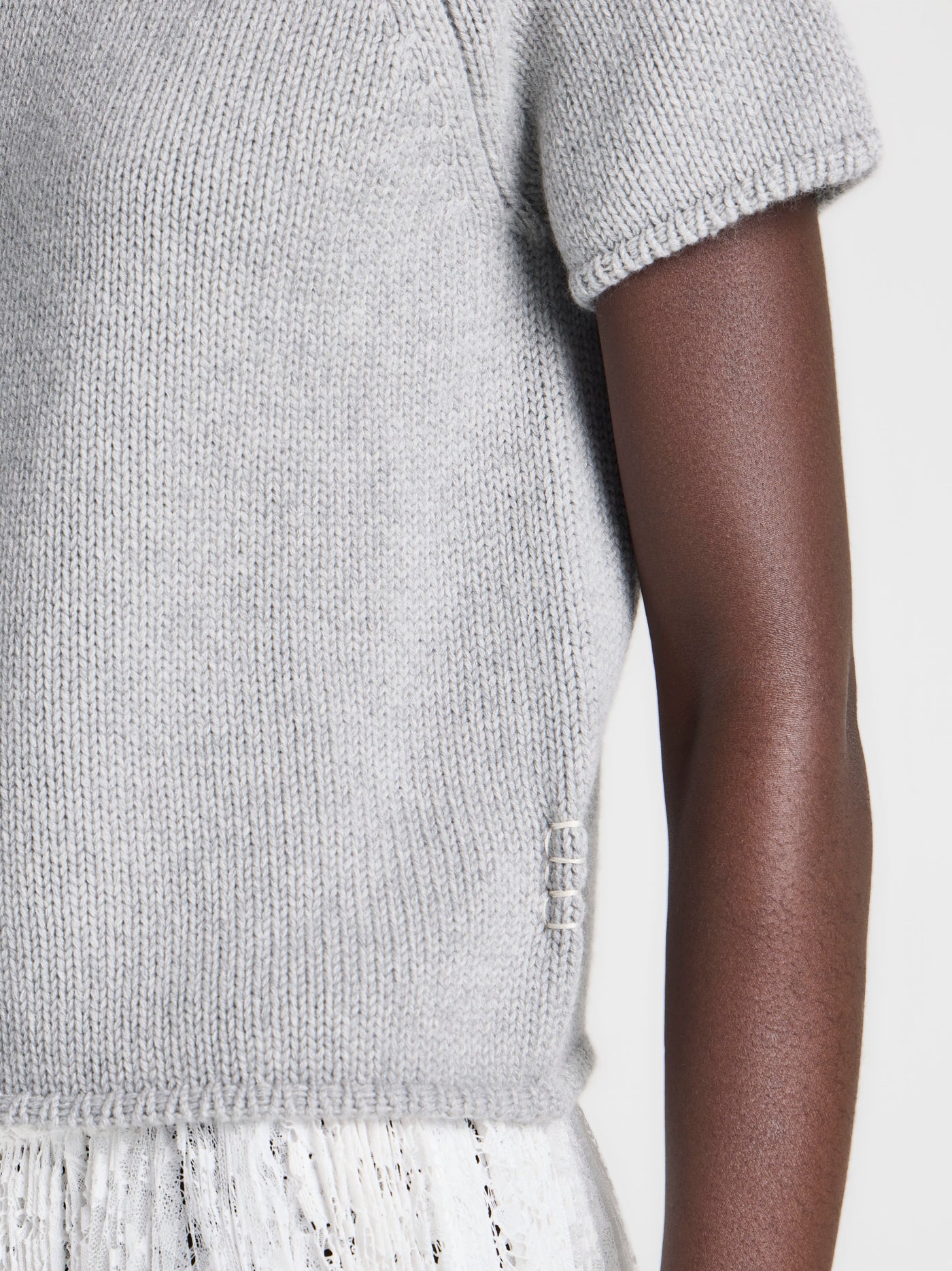 WOMENS KNITTED T-SHIRT IN GREY MELANGE