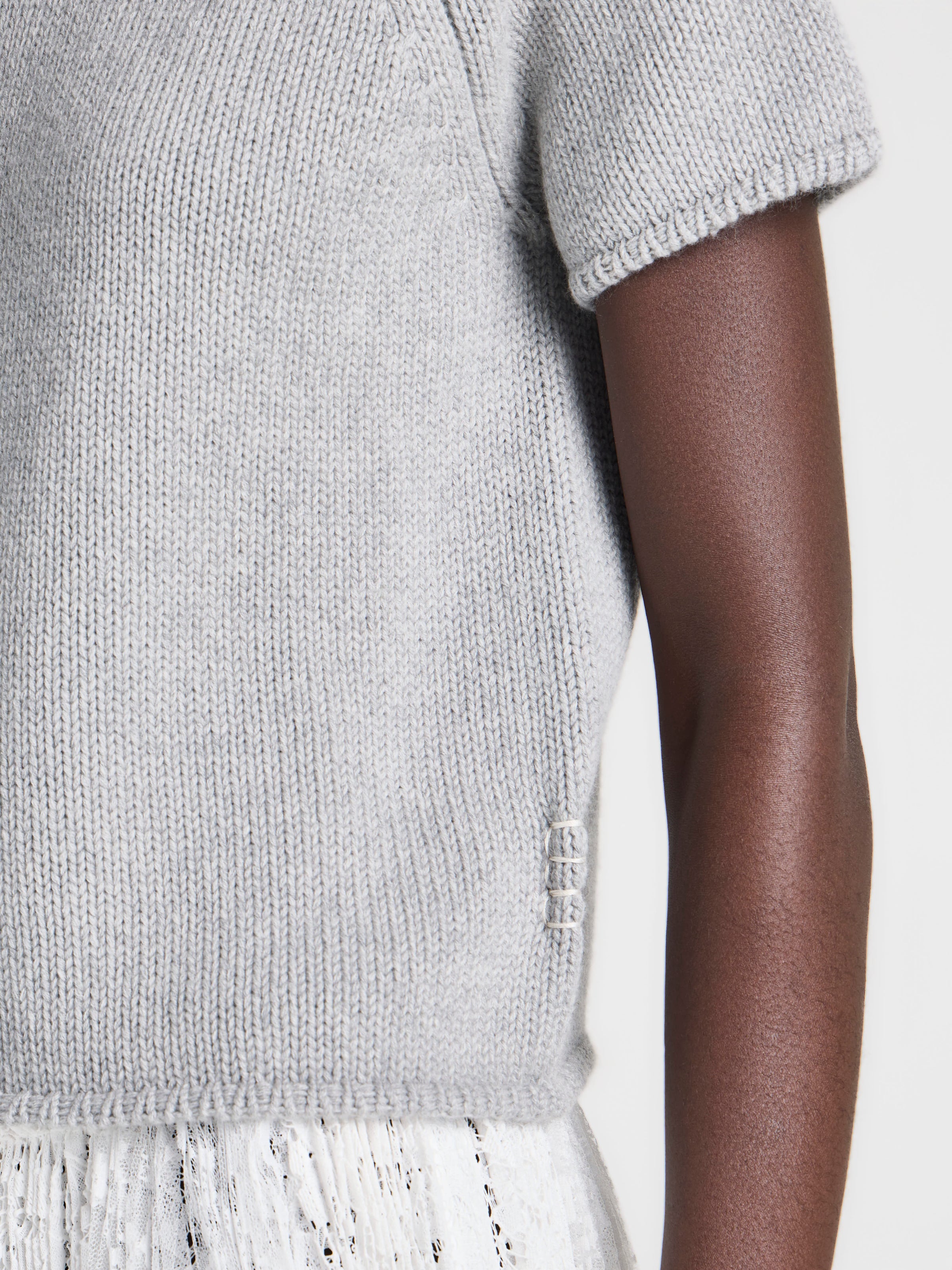 WOMENS KNITTED T-SHIRT IN GREY MELANGE
