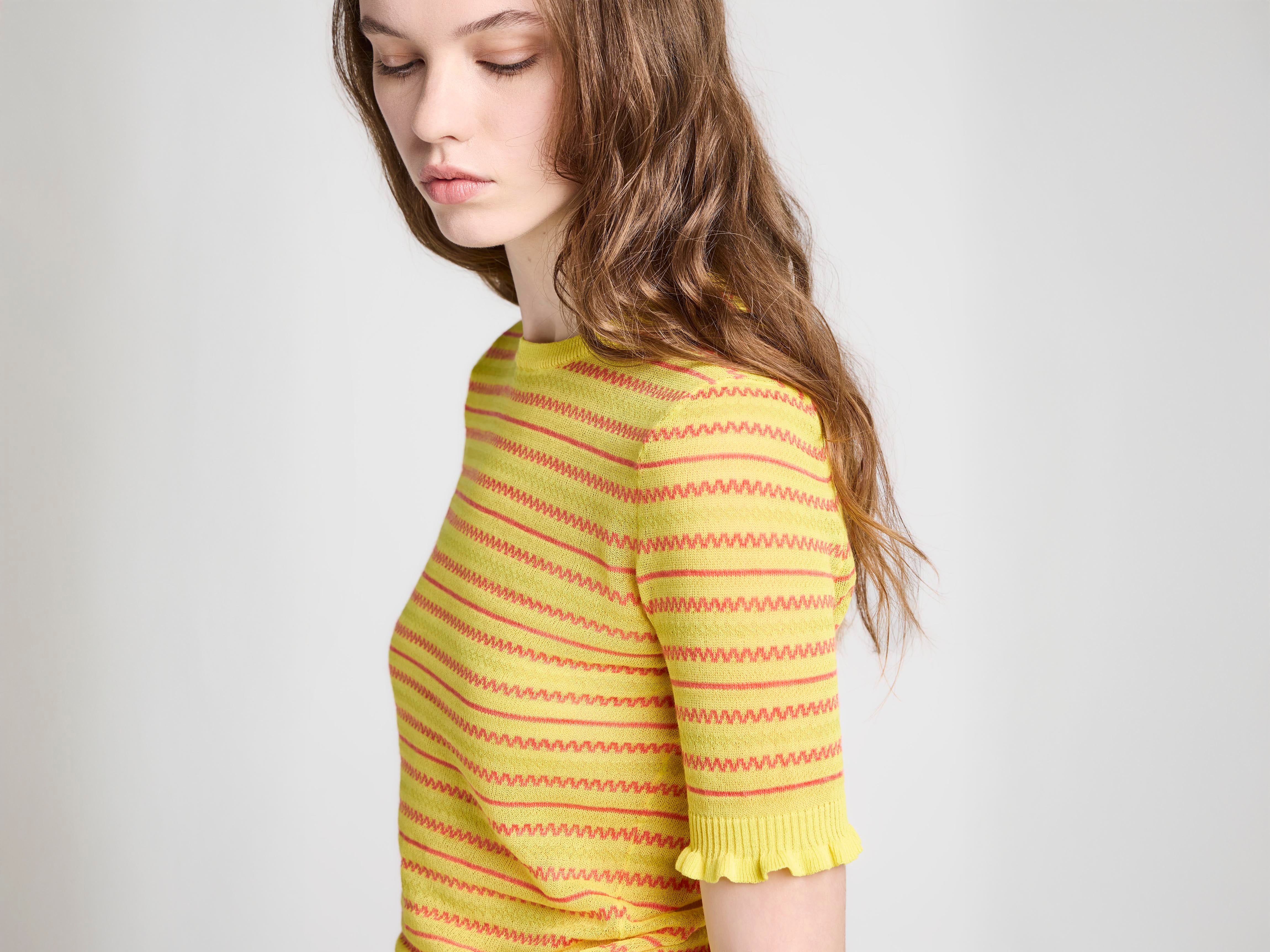 WOMENS SHEER FAIRISLE TOP IN SOFT LEMON in SOFT LEMON