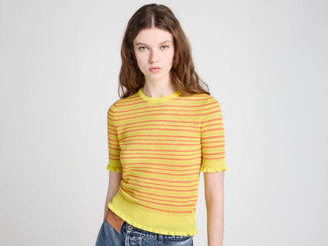 WOMENS SHEER FAIRISLE TOP IN SOFT LEMON