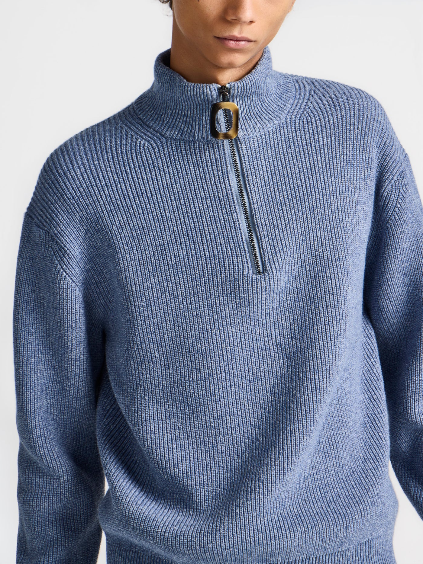 MENS HALF ZIP JUMPER IN SMOKE BLUE