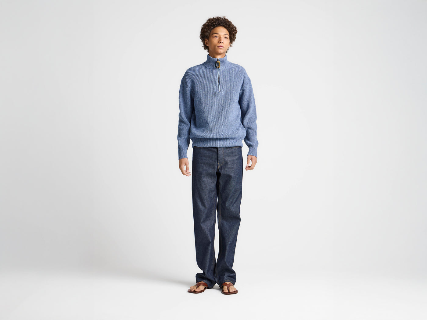 MENS HALF ZIP JUMPER IN SMOKE BLUE