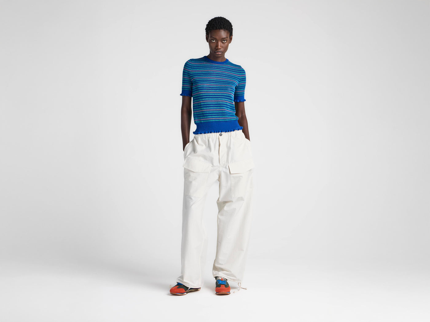 WOMENS SHEER FAIRISLE TOP IN COBALT