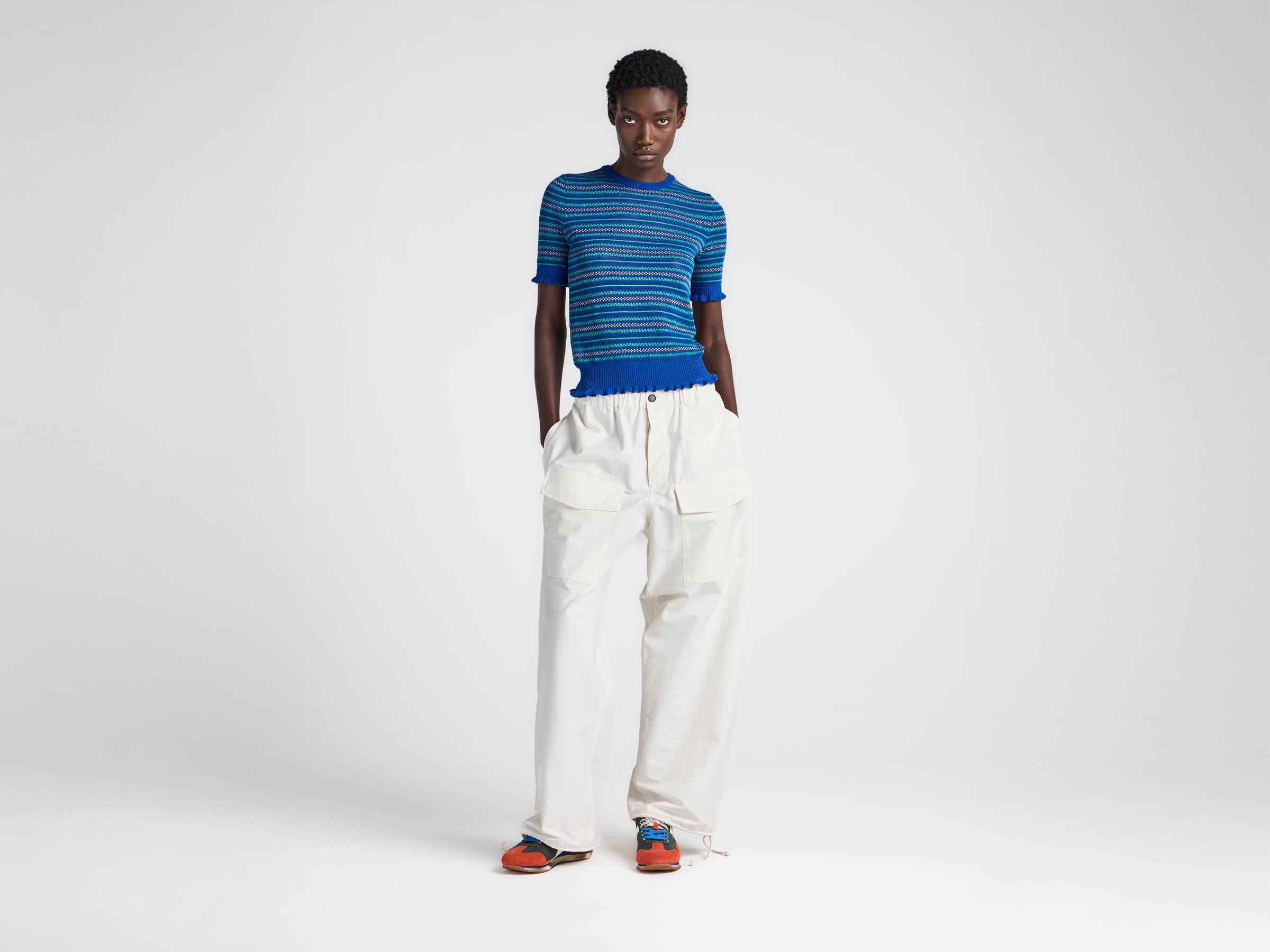 WOMENS SHEER FAIRISLE TOP IN COBALT