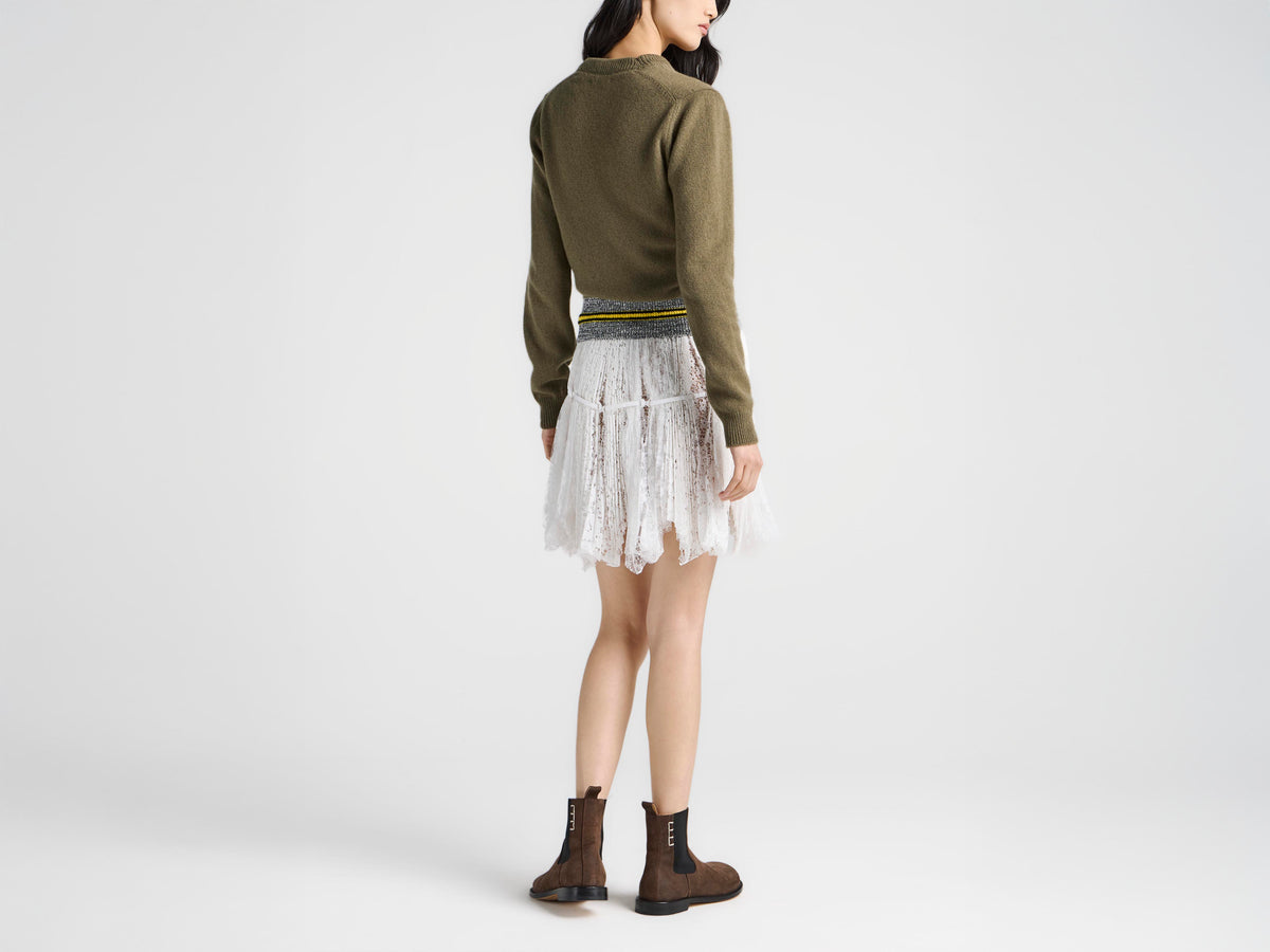 WOMENS CONTRAST TRIM V-NECK JUMPER IN KHAKI