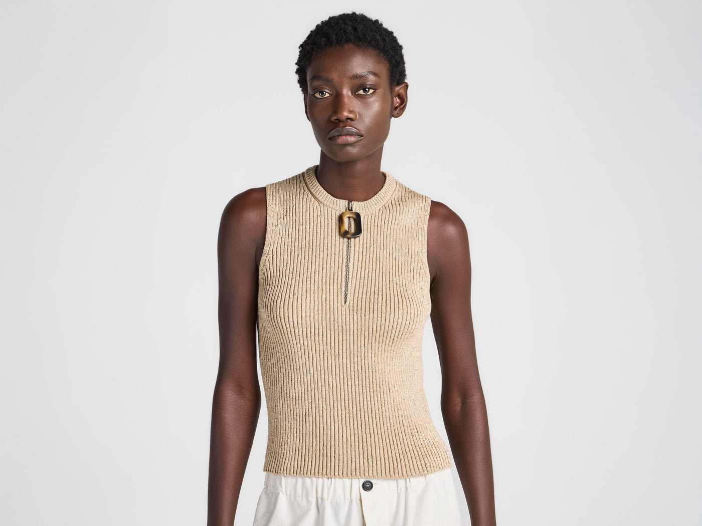 WOMENS ZIPPED TANK TOP IN SAND
