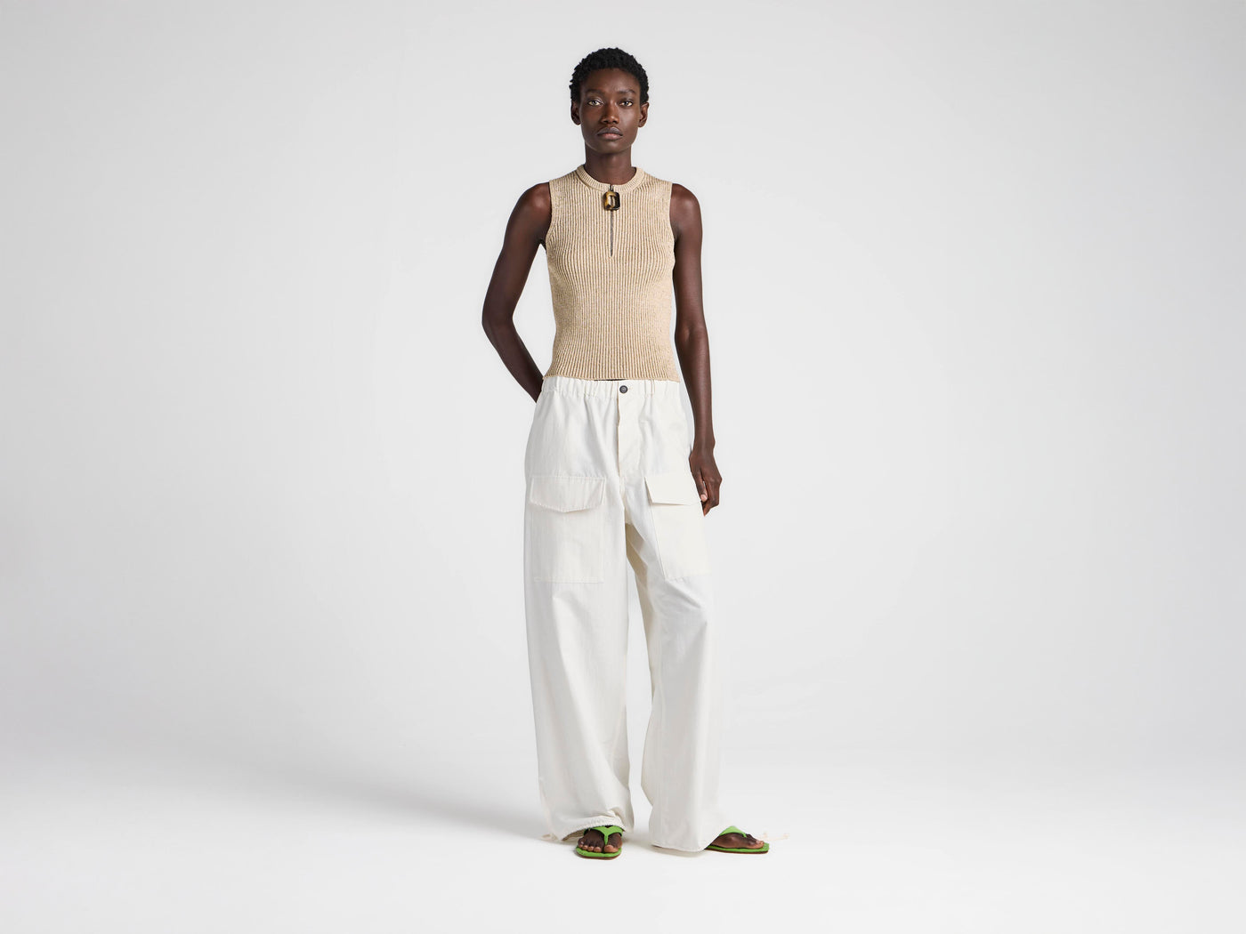 WOMENS ZIPPED TANK TOP IN SAND