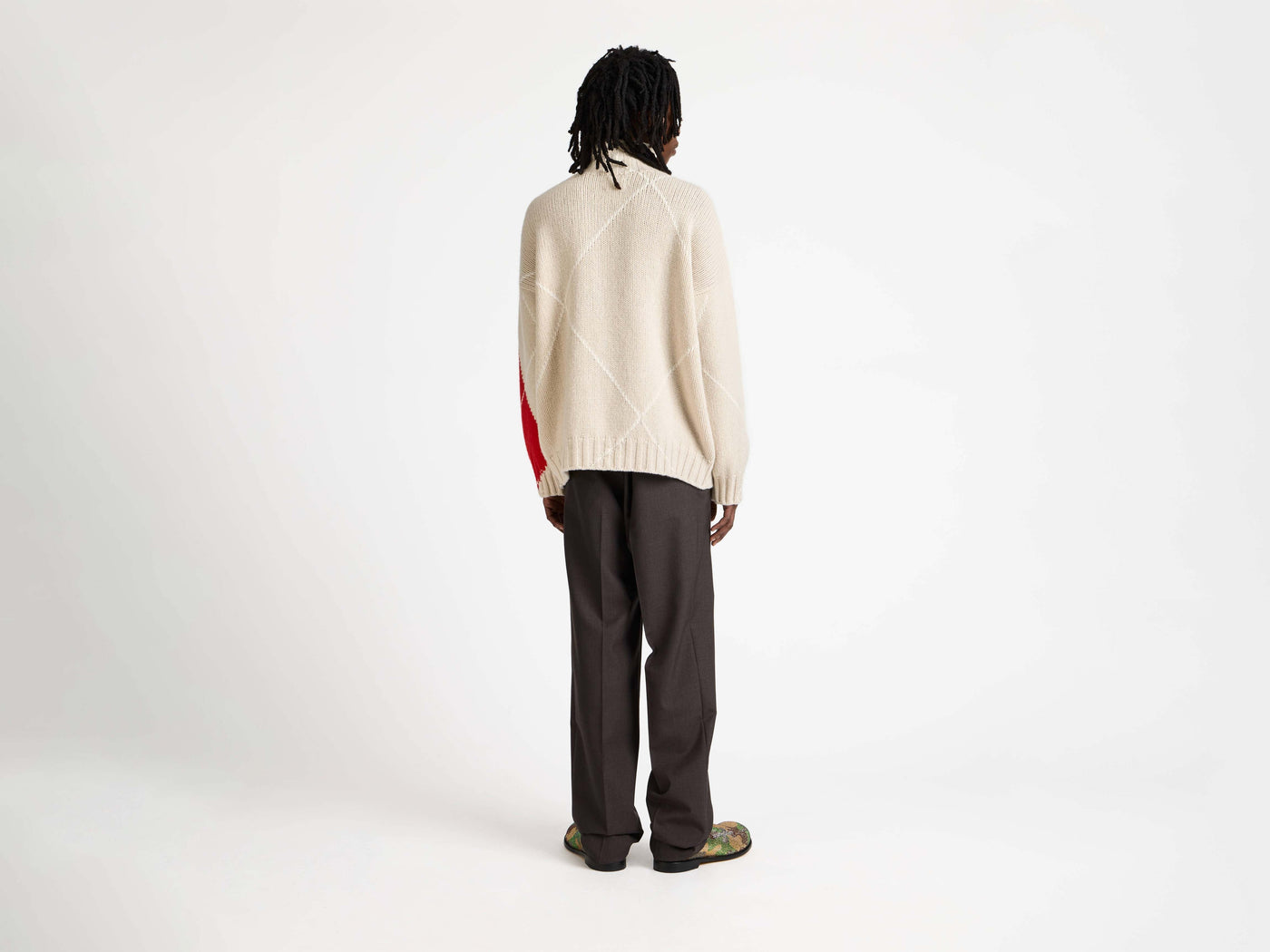 MENS JW ANDERSON X PRINGLE TURTLE-NECK ARGYLE JUMPER IN NATURAL