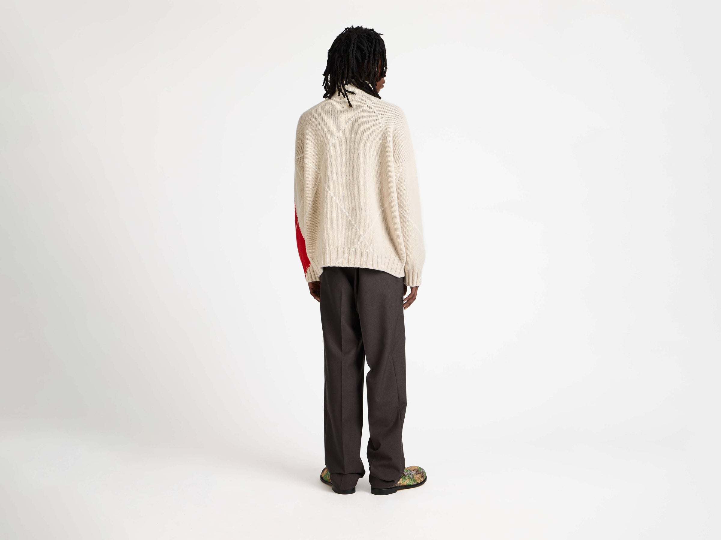 MENS JW ANDERSON X PRINGLE TURTLE-NECK ARGYLE JUMPER IN NATURAL