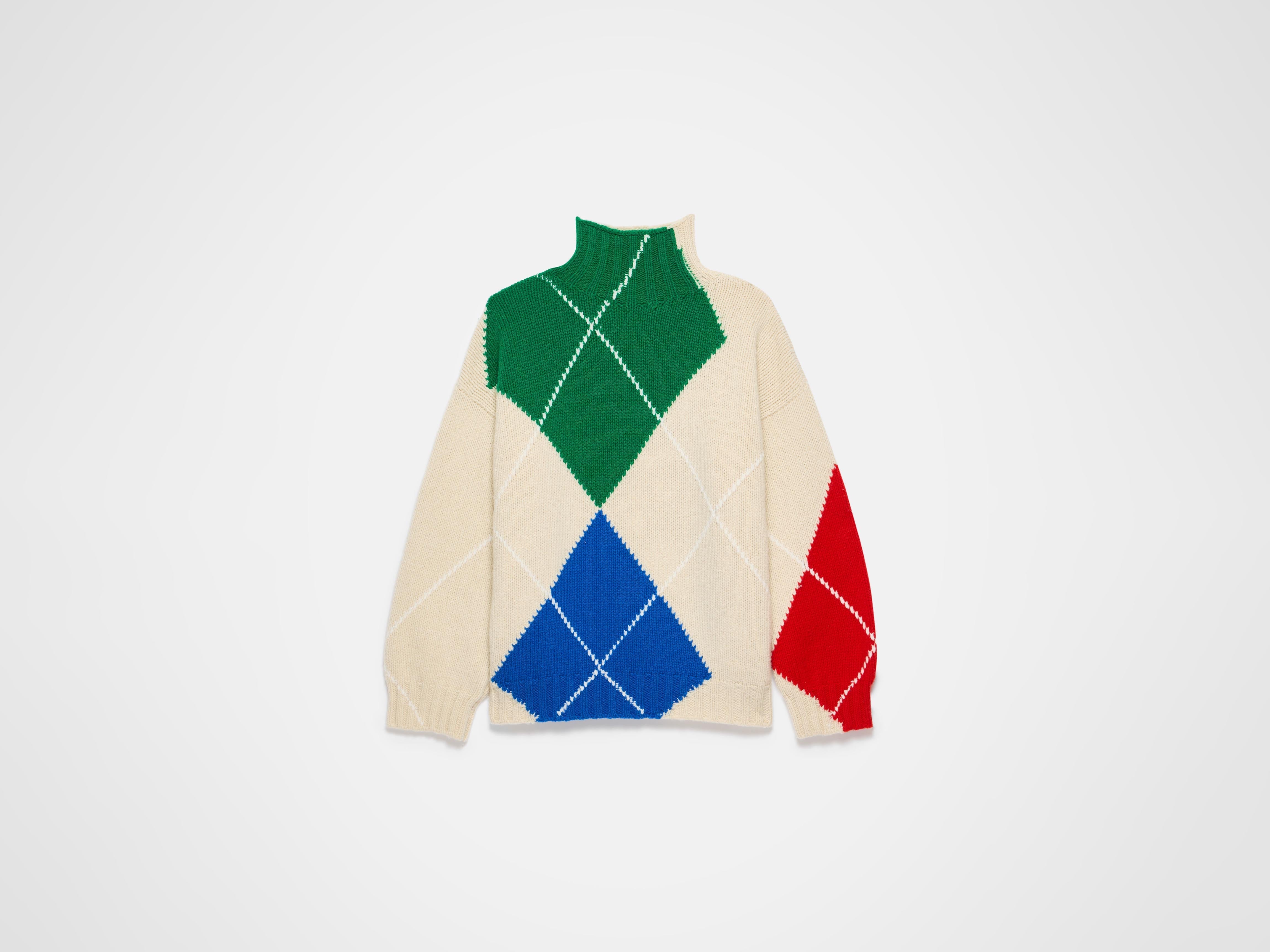 MENS JW ANDERSON X PRINGLE TURTLE-NECK ARGYLE JUMPER IN NATURAL in