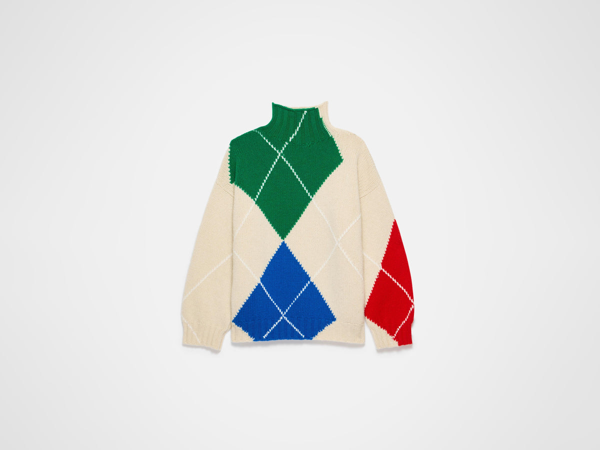 MENS JW ANDERSON X PRINGLE TURTLE-NECK ARGYLE JUMPER IN NATURAL in 