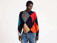 WOMENS JW ANDERSON X PRINGLE ARGYLE CREWNECK JUMPER IN NAVY