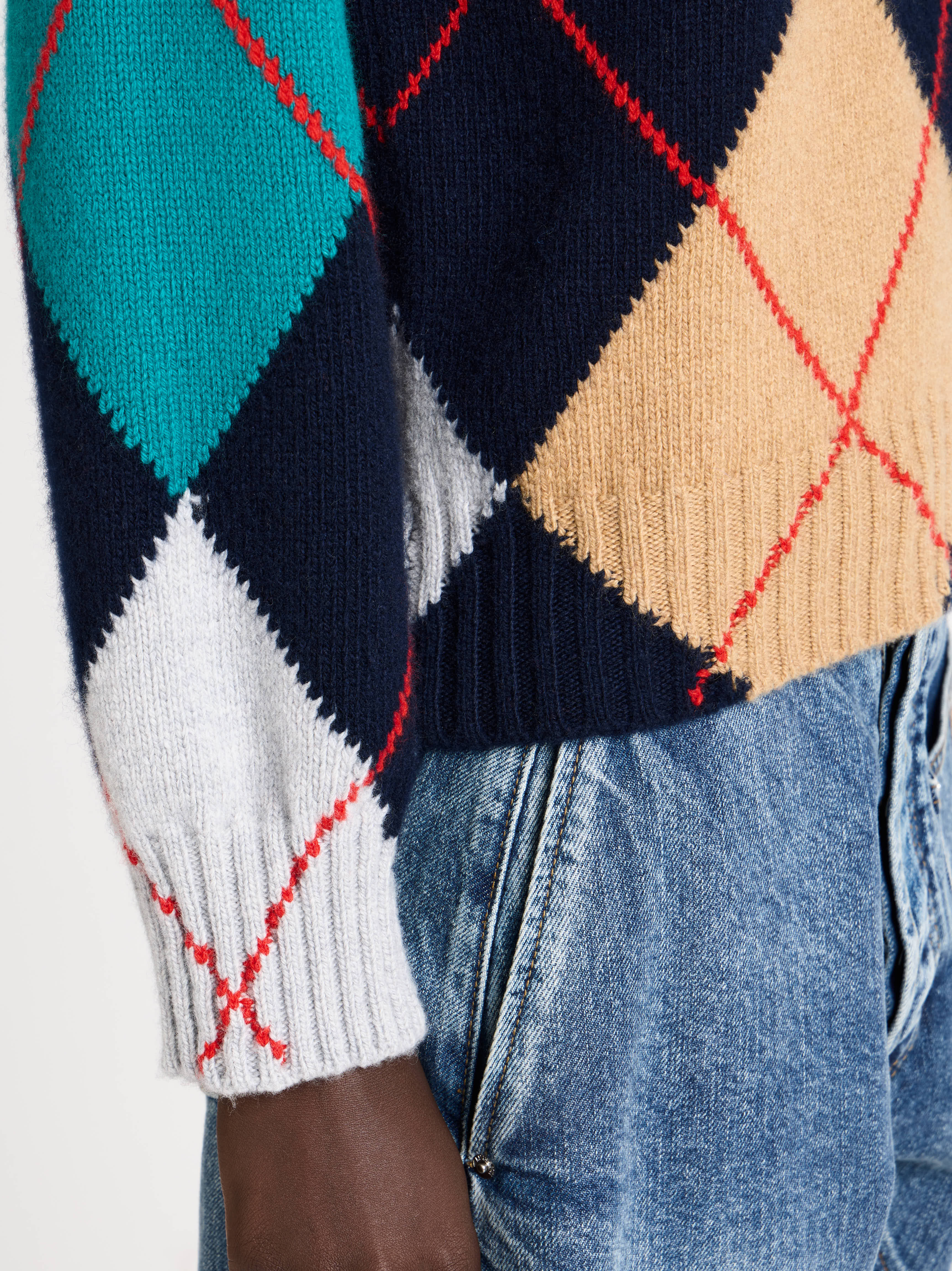 WOMENS JW ANDERSON X PRINGLE ARGYLE CREWNECK JUMPER IN NAVY in