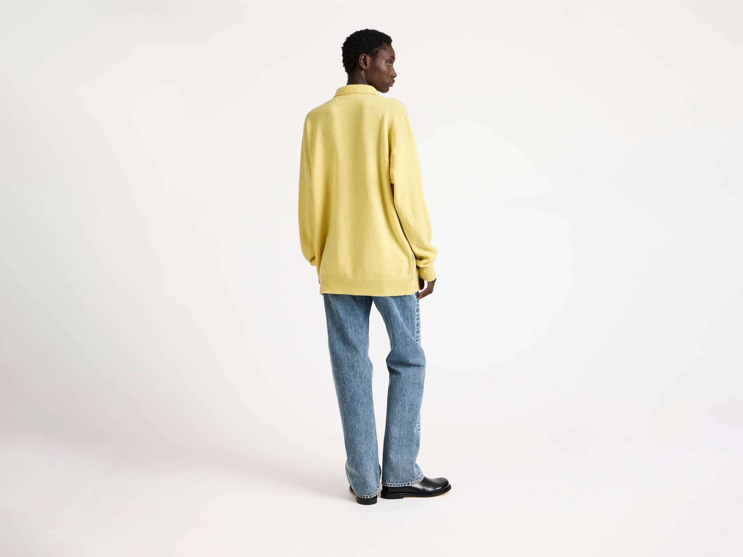 WOMENS JW ANDERSON X PRINGLE KNITTED ARGYLE POLO TOP IN SOFT YELLOW