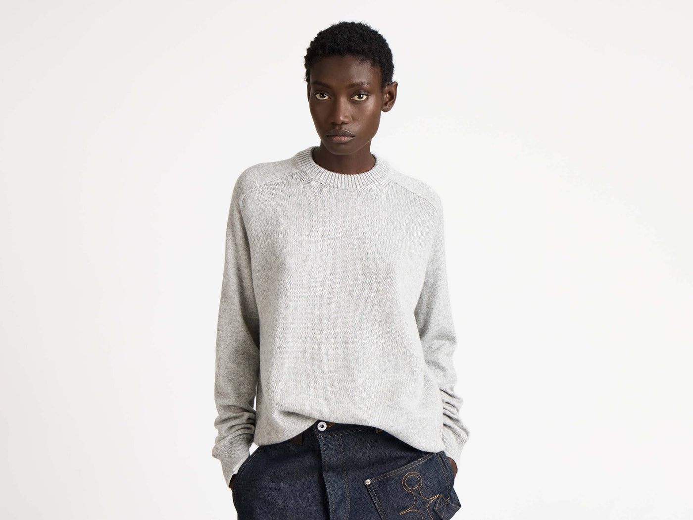 raglan jumper mid grey melange 1 Model Detail 5