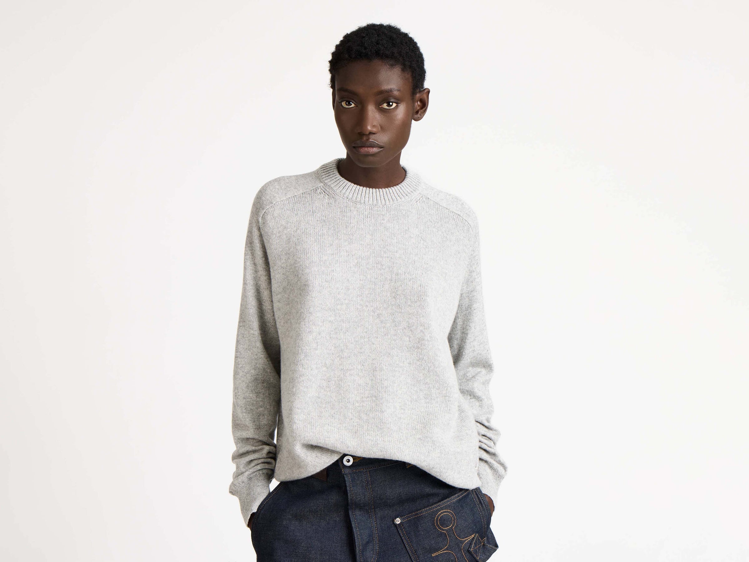 raglan jumper mid grey melange 1 Model Detail 5