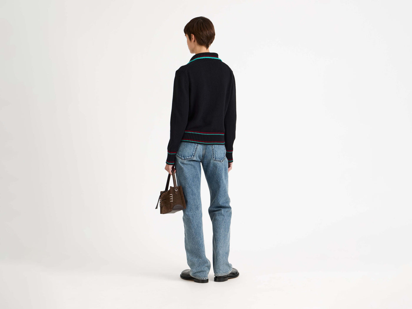 WOMENS SHRUNKEN POLO JUMPER IN BLACK