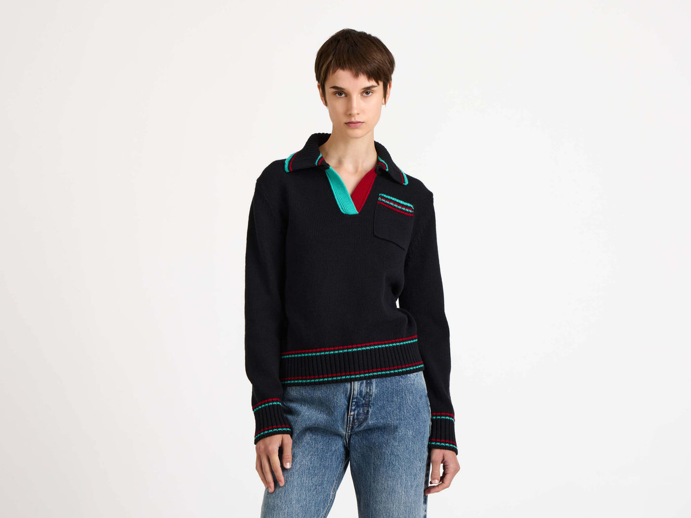 CL_SHRUNKEN POLO JUMPER - BLACK_KW1554YN0454
