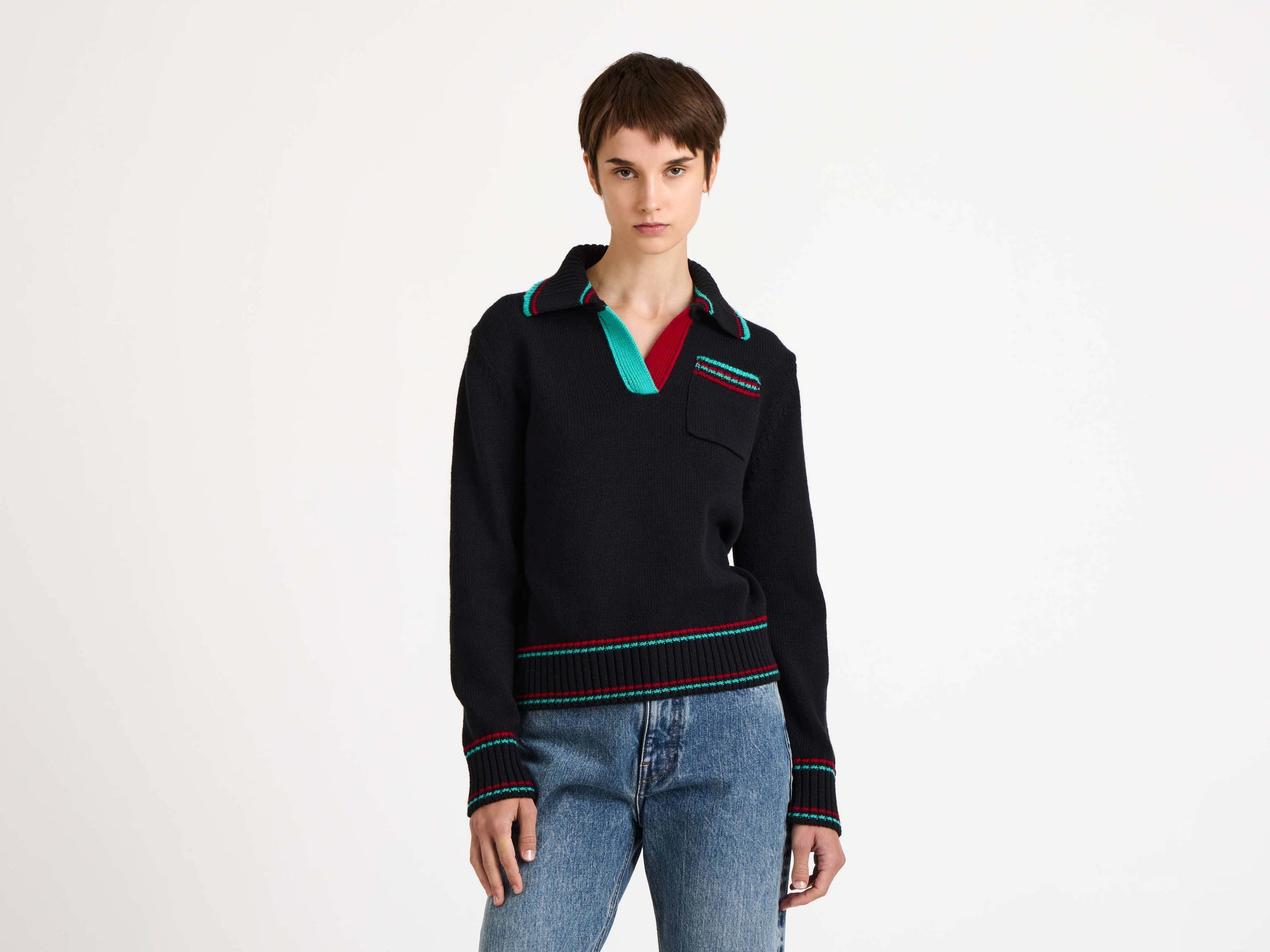 CL_SHRUNKEN POLO JUMPER - BLACK_KW1554YN0454