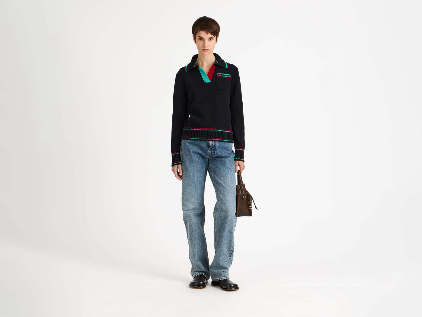 shrunken polo jumper black Model Front 5