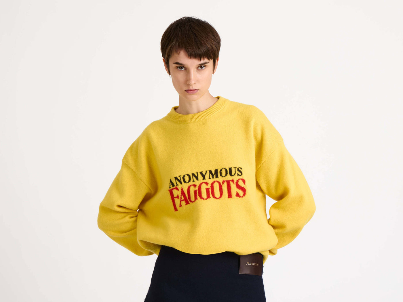 anonymous faggots jumper bright yellow Model Front 3