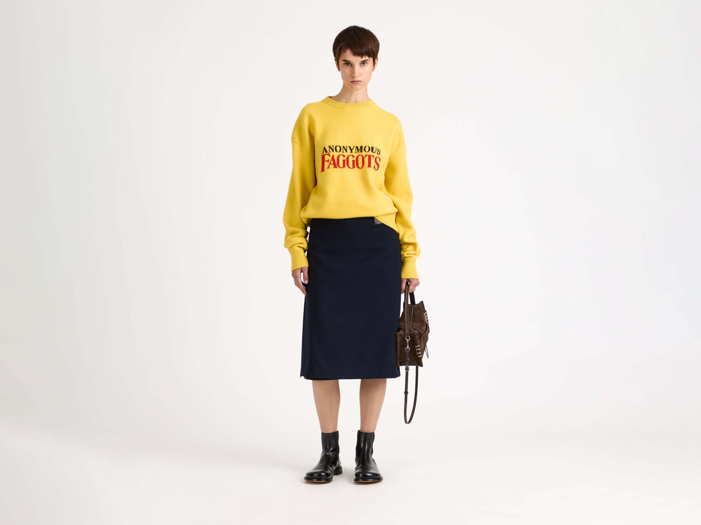 anonymous faggots jumper bright yellow Model Front 1