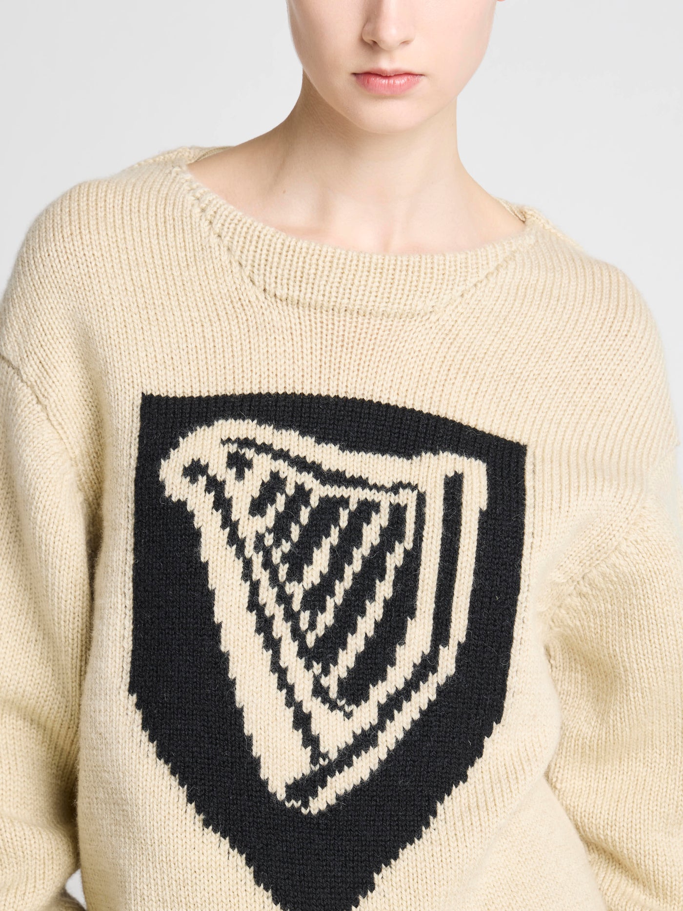 Unisex JW ANDERSON X GUINNESS SHIELD HARP JUMPER IN IVORY