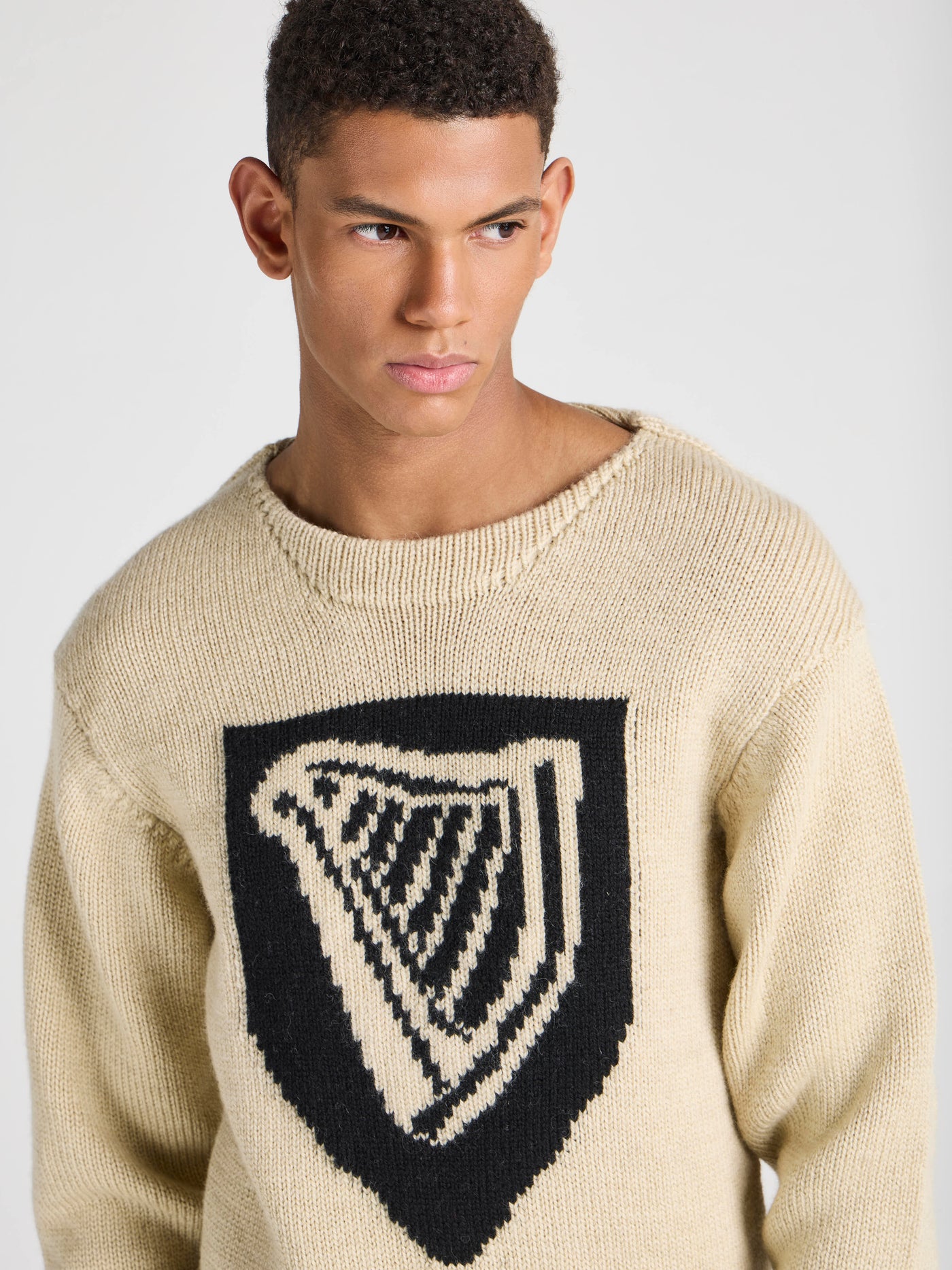Unisex JW ANDERSON X GUINNESS SHIELD HARP JUMPER IN IVORY