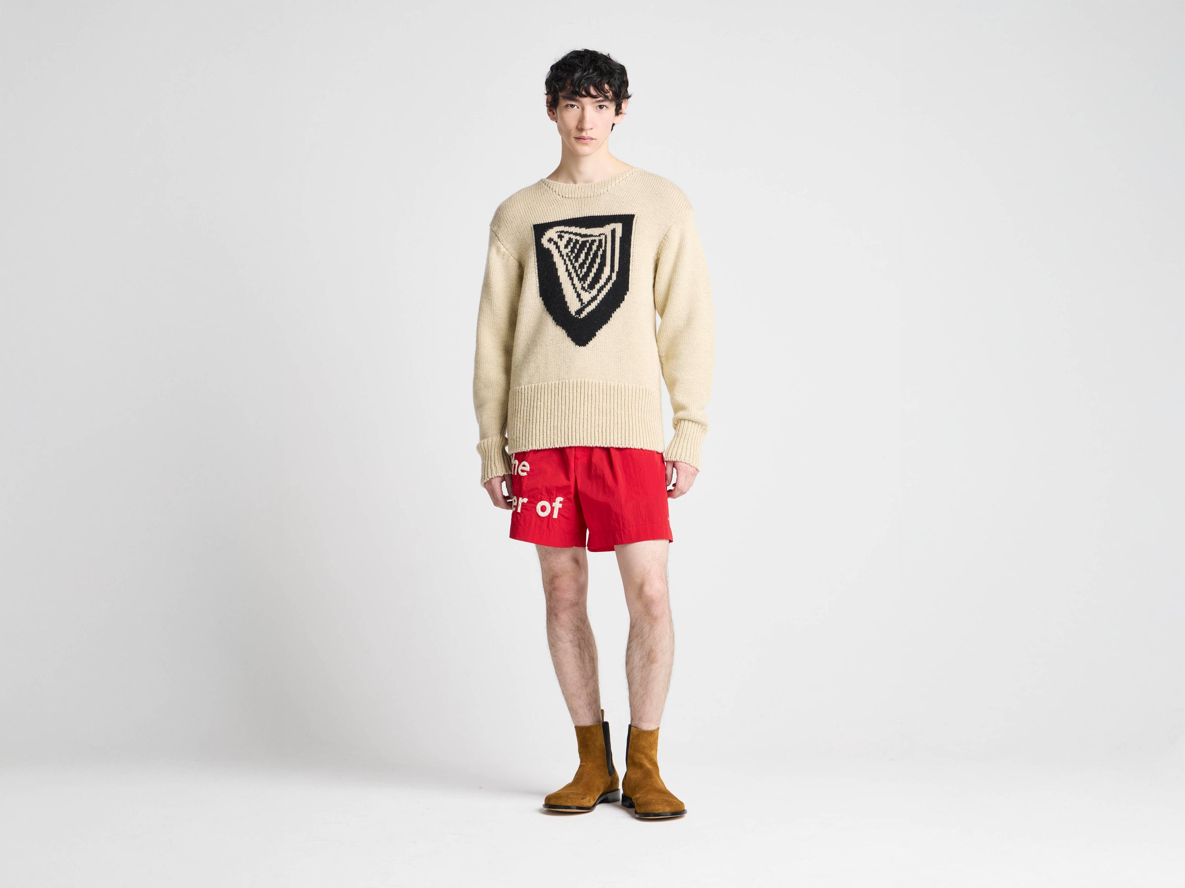 Unisex JW ANDERSON X GUINNESS SHIELD HARP JUMPER IN IVORY