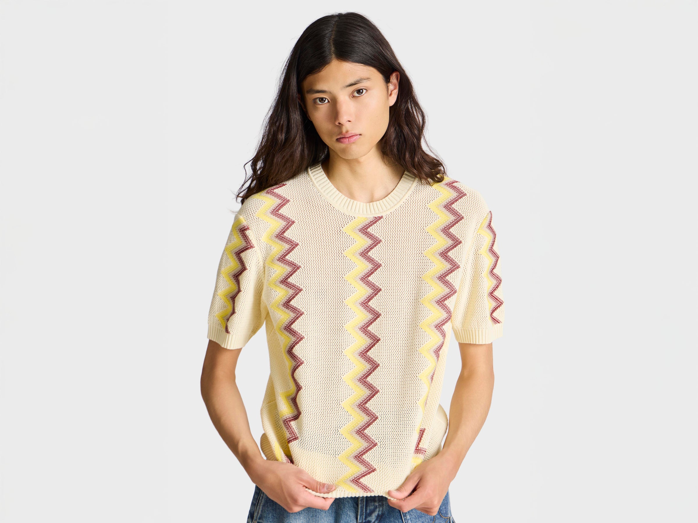 MENS CHEVERON JUMPER IN IVORY