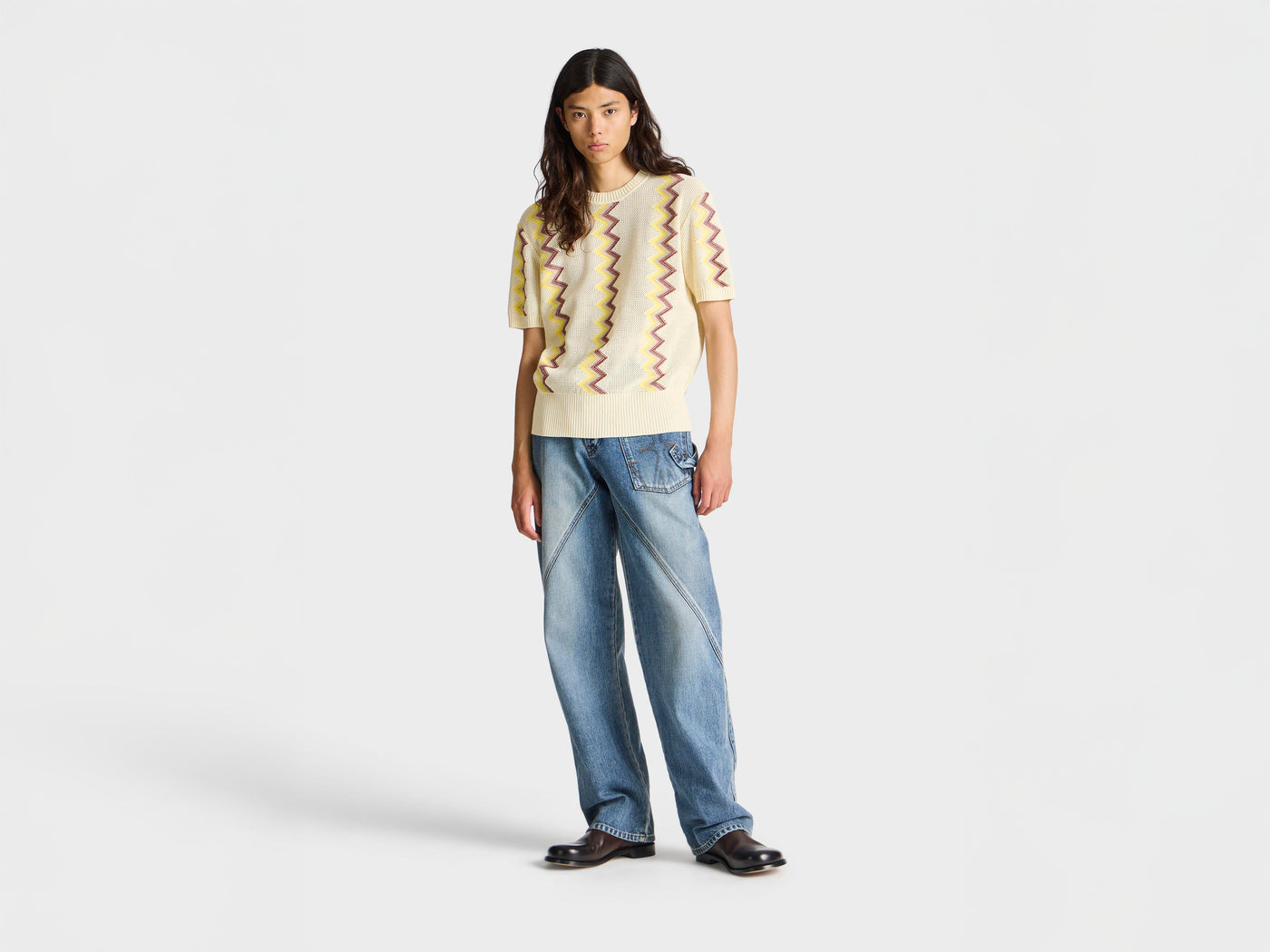 MENS CHEVERON JUMPER IN IVORY