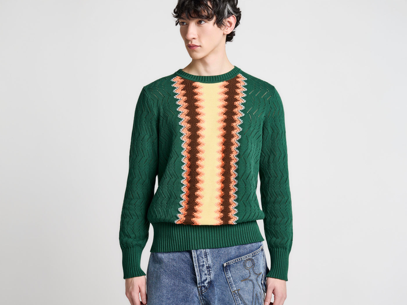 MENS CHEVERON JUMPER IN PINE