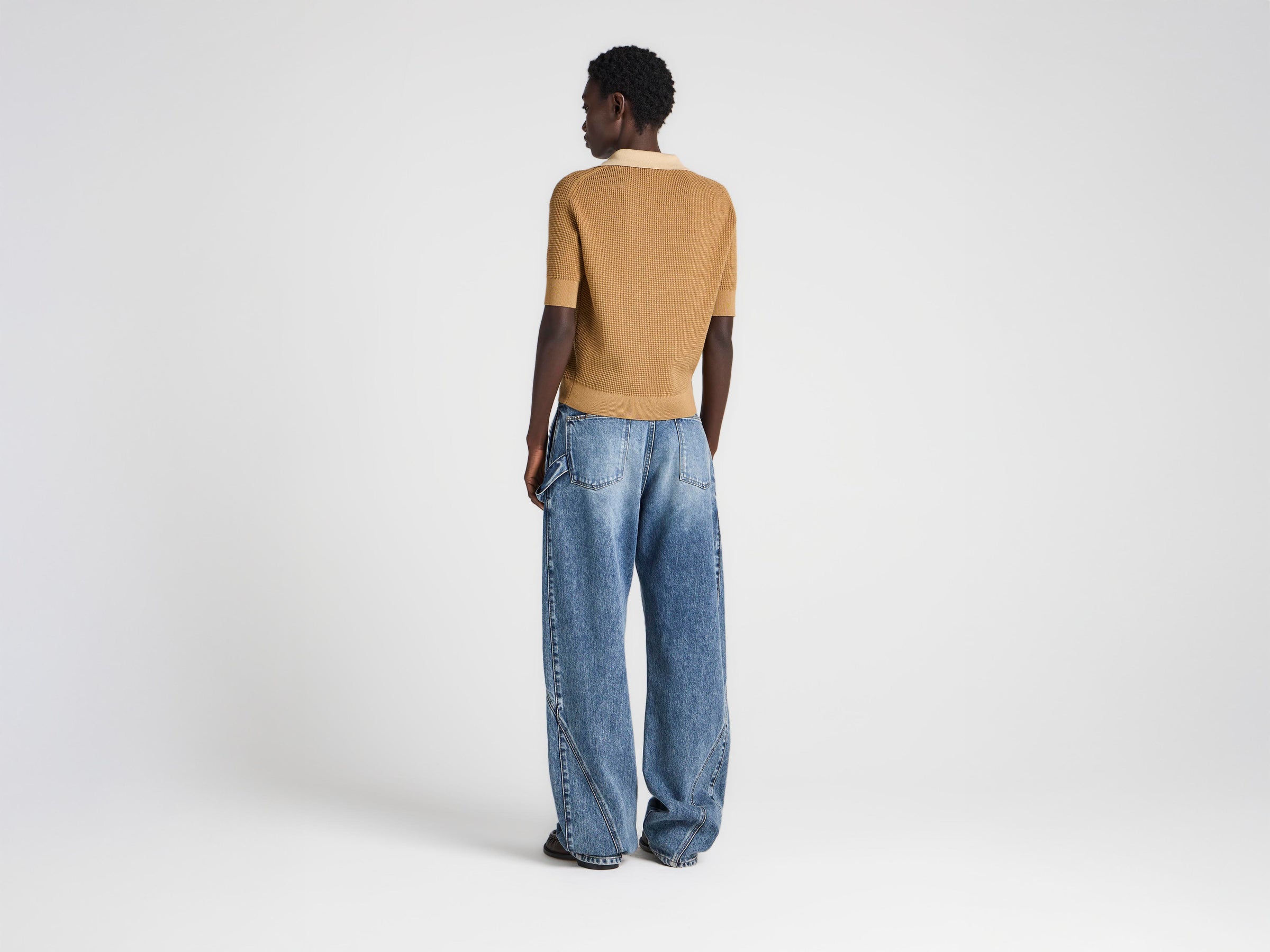 WOMENS KNITTED POLO TOP IN BUTTERSCOTCH