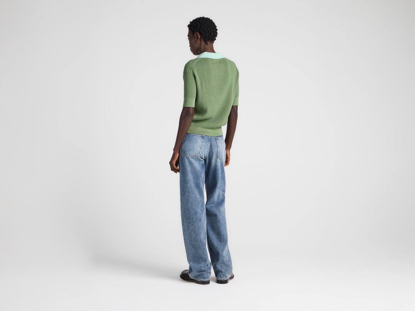 WOMENS KNITTED POLO TOP IN PEPPERMINT