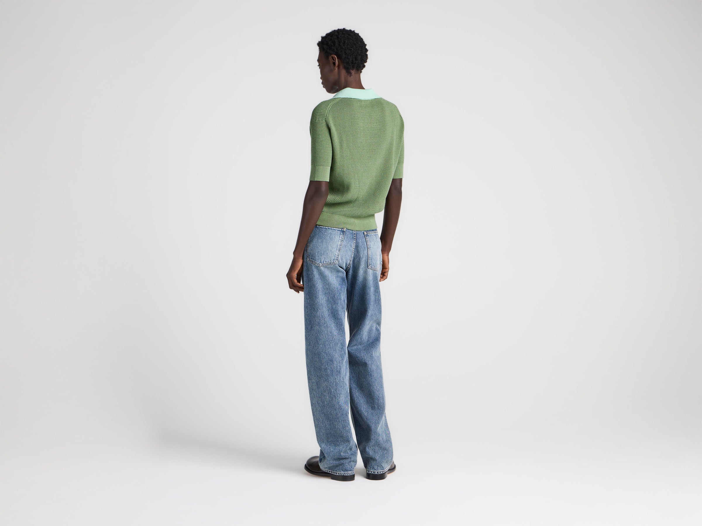 WOMENS KNITTED POLO TOP IN PEPPERMINT