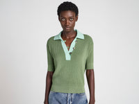 WOMENS KNITTED POLO TOP IN PEPPERMINT