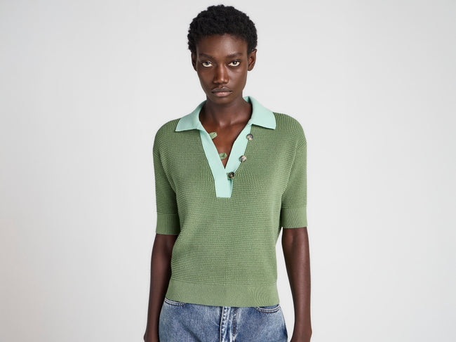 WOMENS KNITTED POLO TOP IN PEPPERMINT