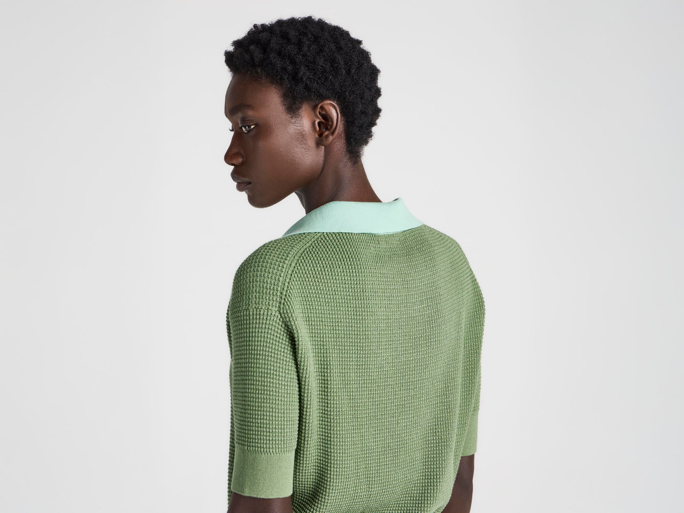 WOMENS KNITTED POLO TOP IN PEPPERMINT