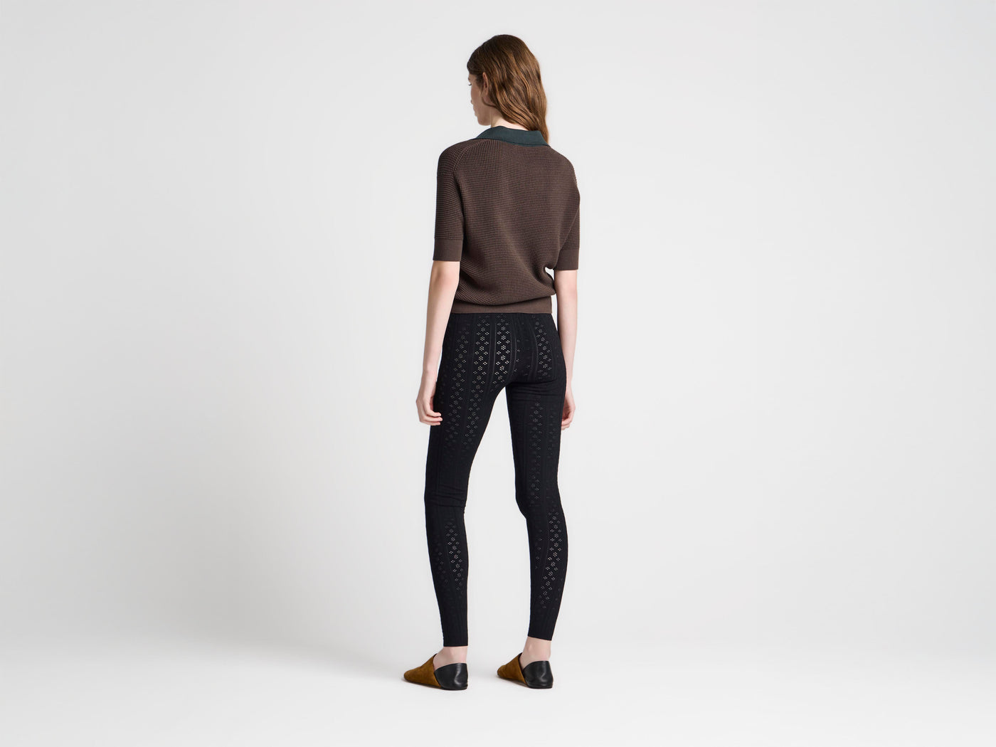 WOMENS KNITTED POLO TOP IN MILITARY GREEN
