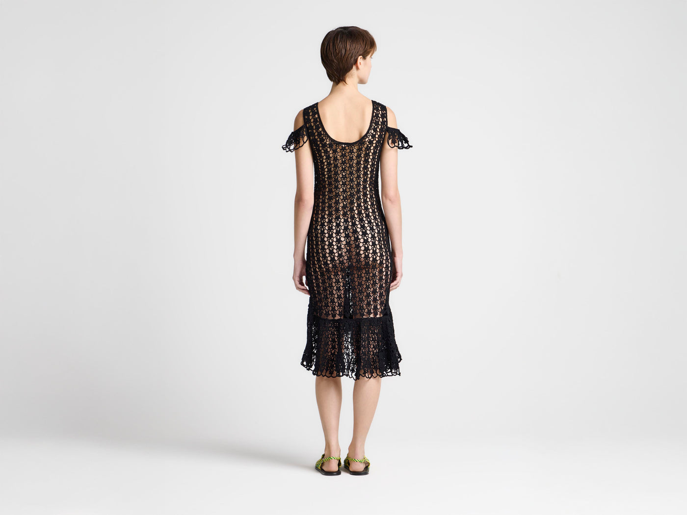 womens black crochet dress Black Crochet Petal Long Slip Dress